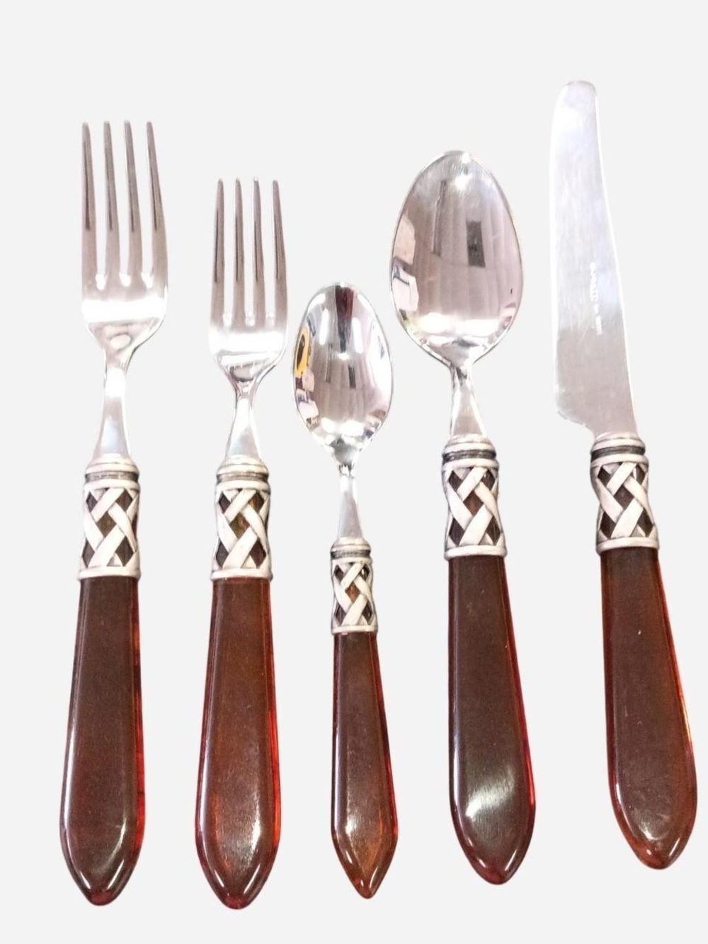 Brown Handle Silver Accent 5-Piece Flatware Set By Bugatti